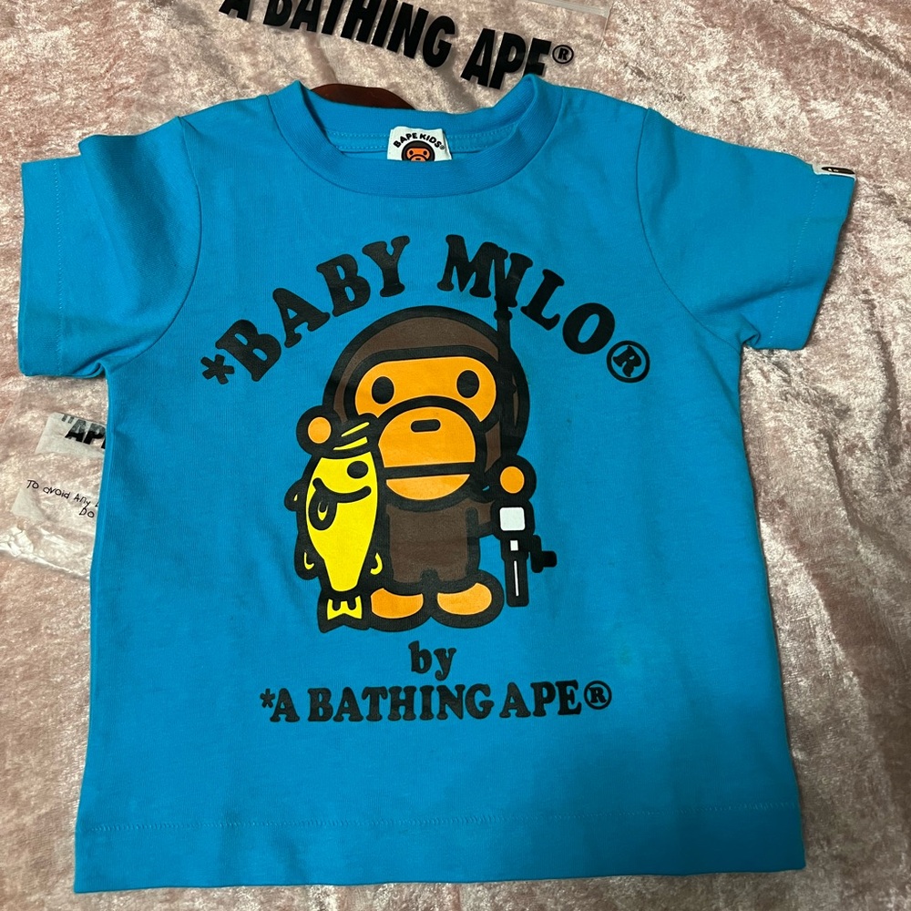 Bape Baby Milo Blue Tee with Yellow & Brown Graphic